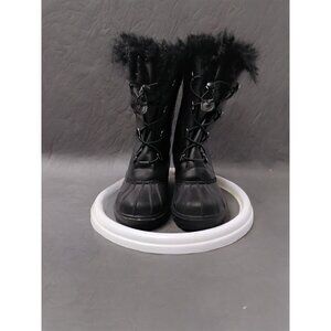 Black Faux Fur Winter Boots With Lace-Up Design & Durable Soles For kids Size 3
